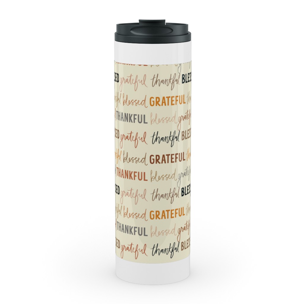 Grateful Thankful Blessed - Terracotta Stainless Mug, White, , 20oz, Beige, Pearl