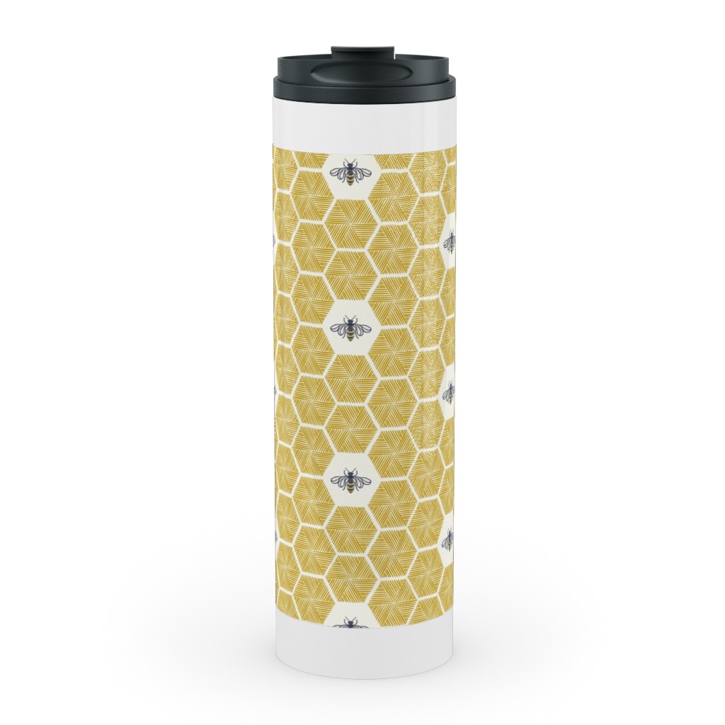 Bees Stitched Honeycomb - Gold Stainless Mug, White, , 20oz, Yellow, Classic Yellow