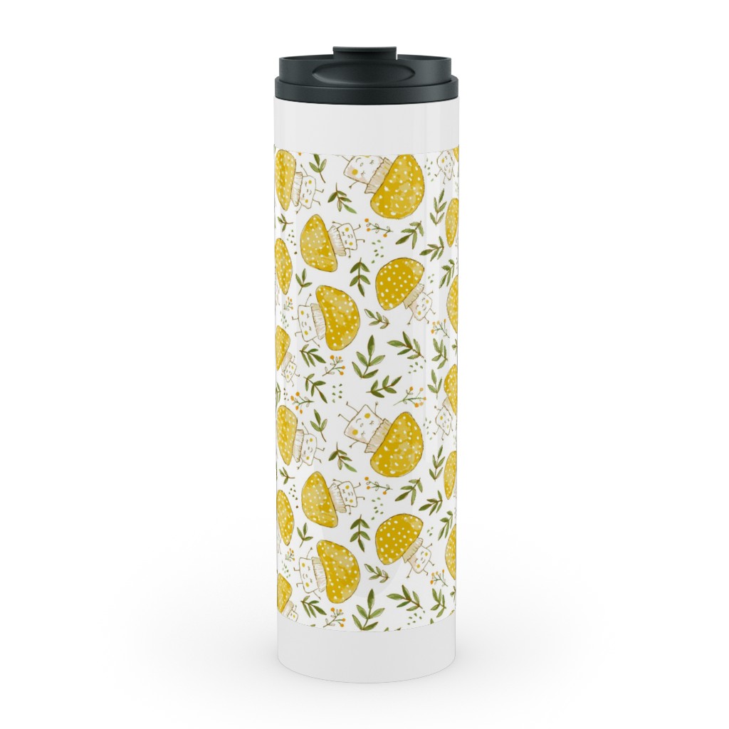the Happiest Little Mushrooms - Yellow Stainless Mug, White, , 20oz, Yellow, Classic Yellow
