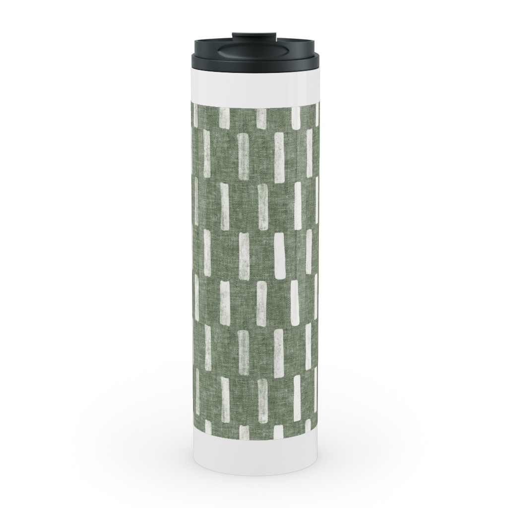 Block Print Dash - Sage Stainless Mug, White, , 20oz, Green, Classic Green