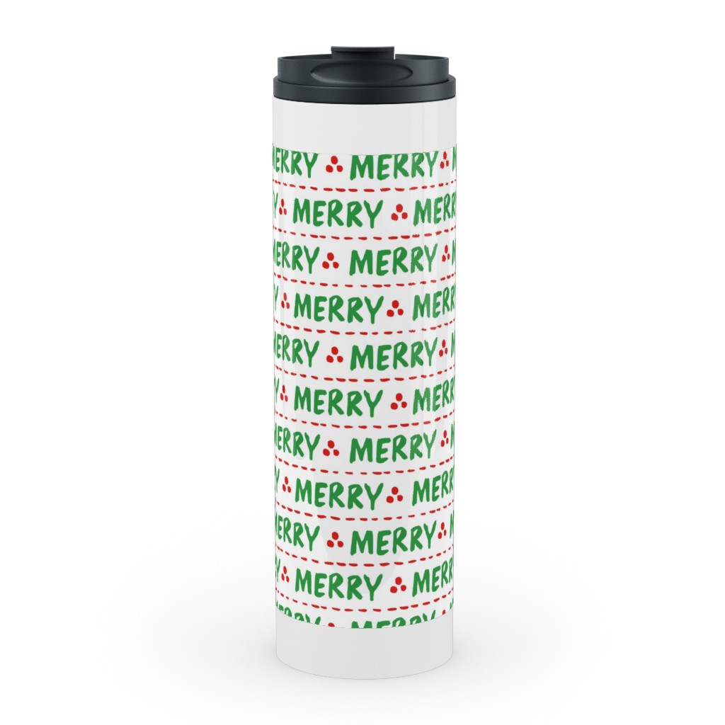 Hand Lettered Merry Stainless Mug, White,  , 20oz, Green