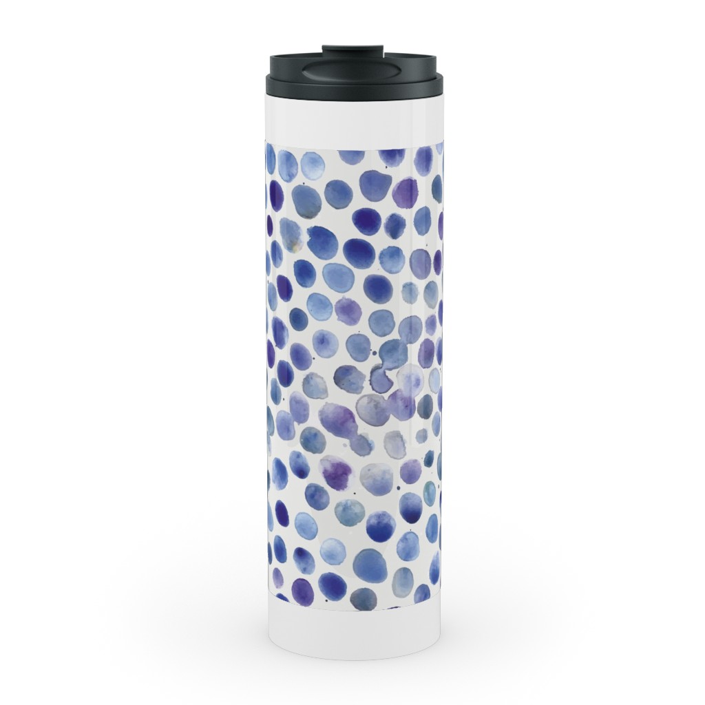 Watercolor Finger Dots - Blue Stainless Mug, White,  , 20oz, Blue