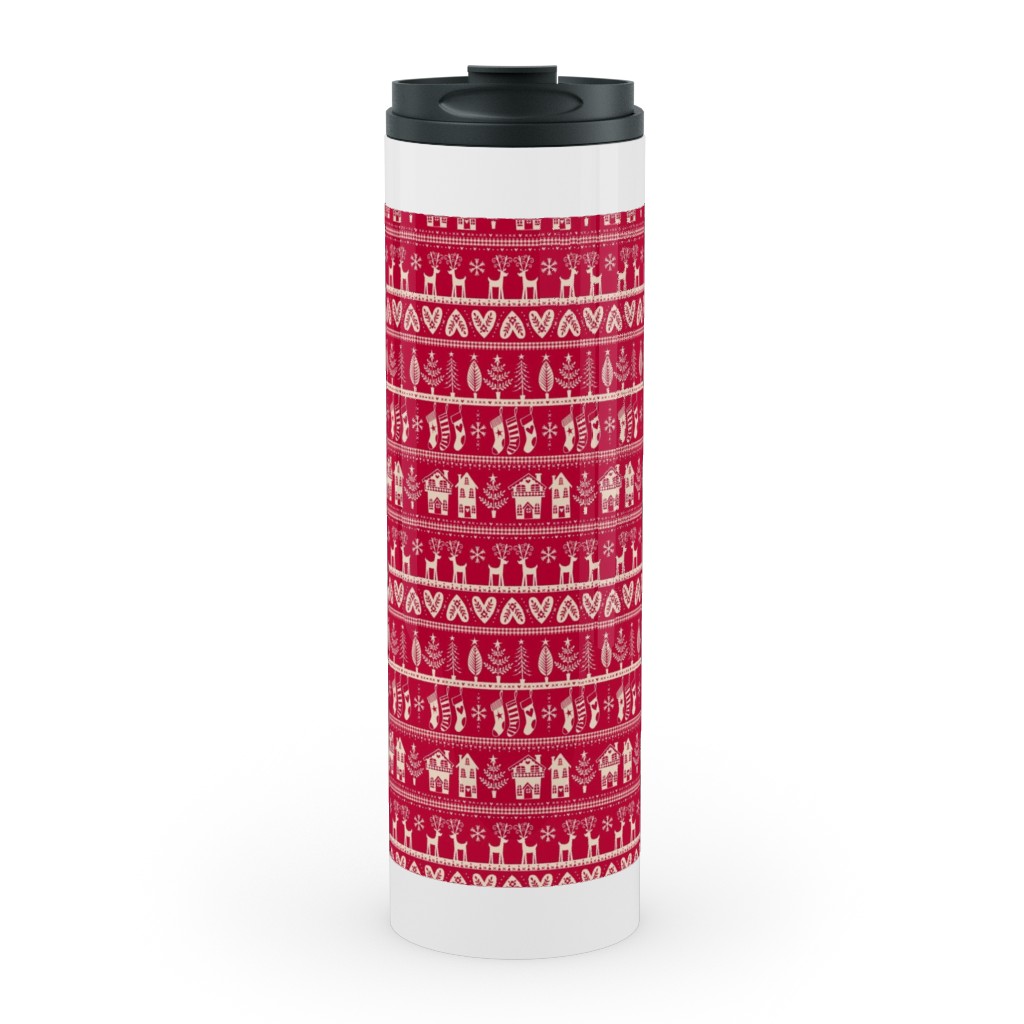 Nordic Vintage Christmas Stainless Mug, White,  , 20oz, Red