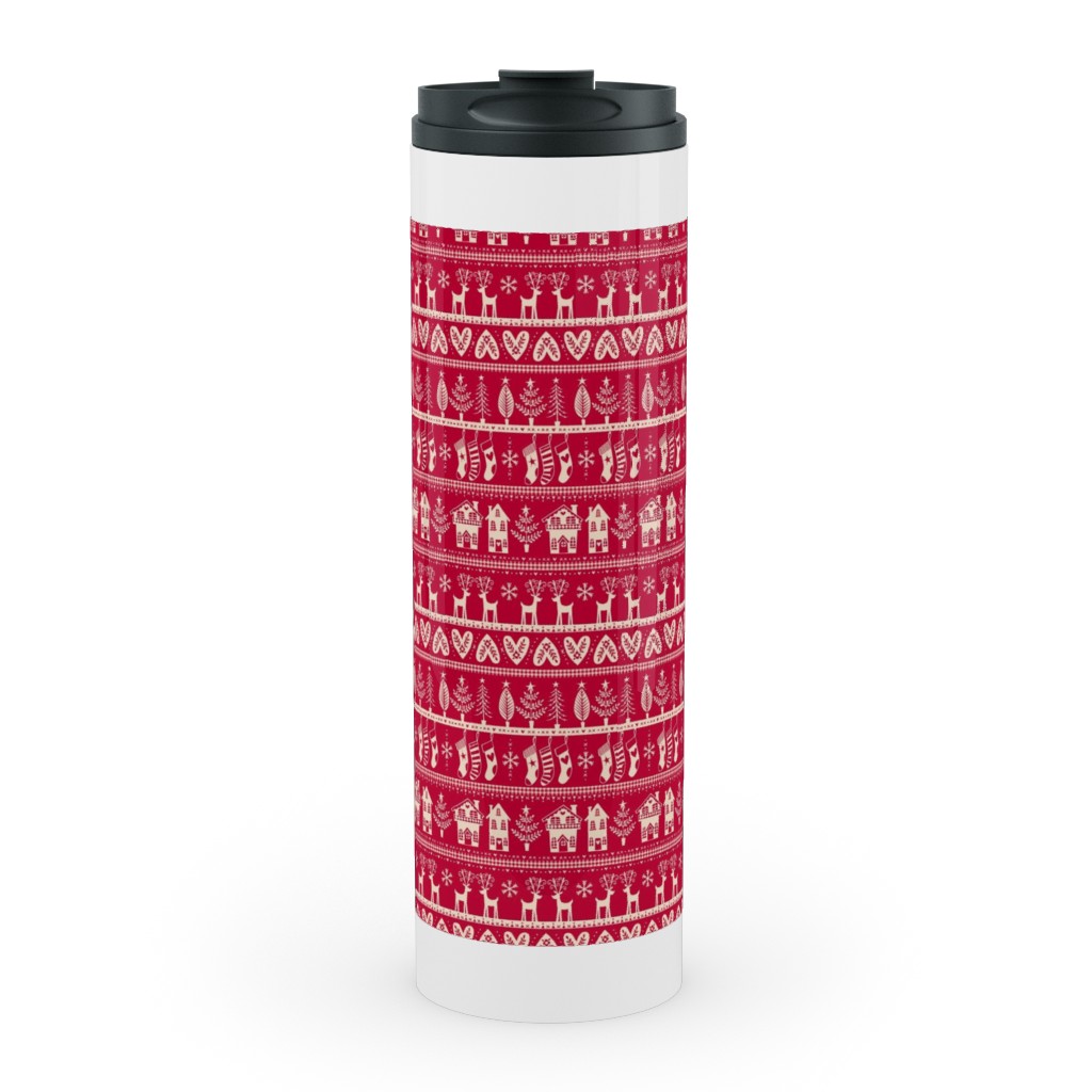 Nordic Vintage Christmas Stainless Mug, White, , 20oz, Red, Apple