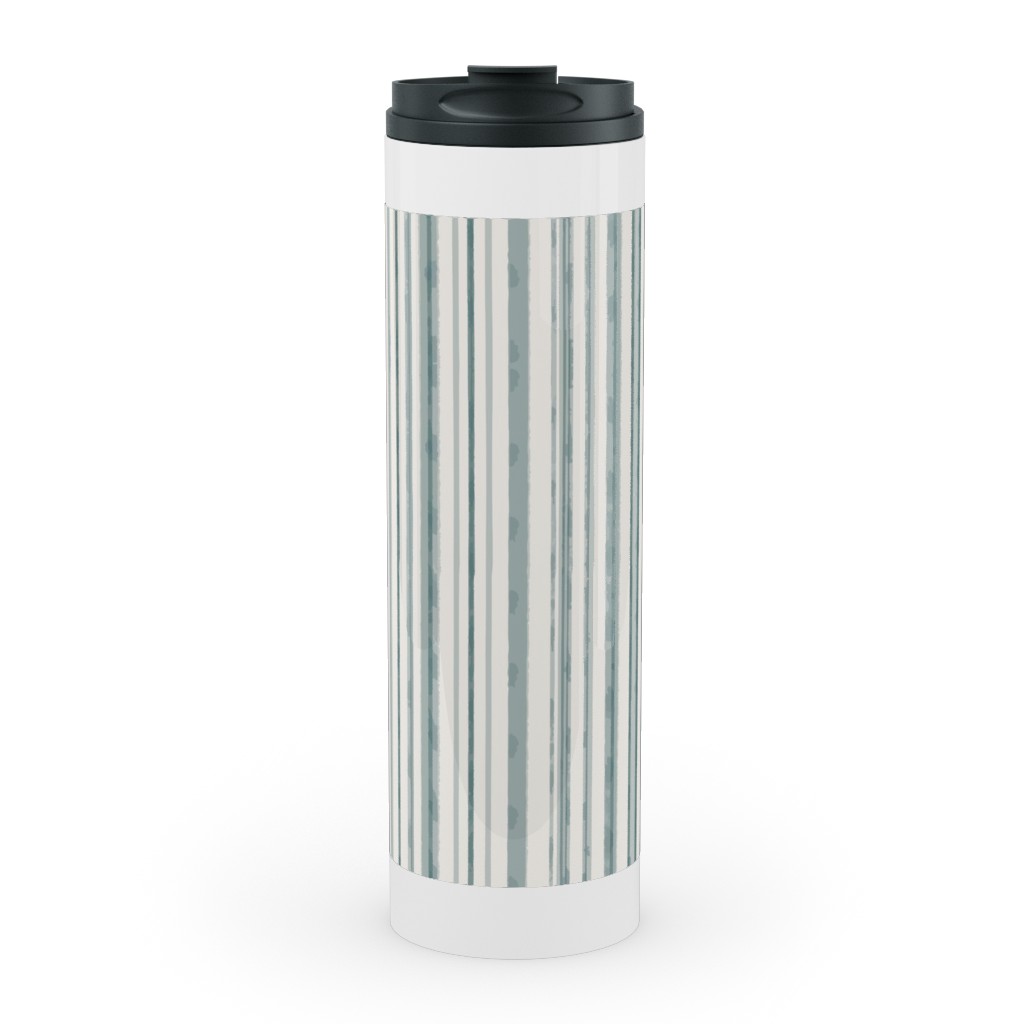 Dreamy Watercolor Stripe Stainless Mug, White, , 20oz, Green, Desert Green