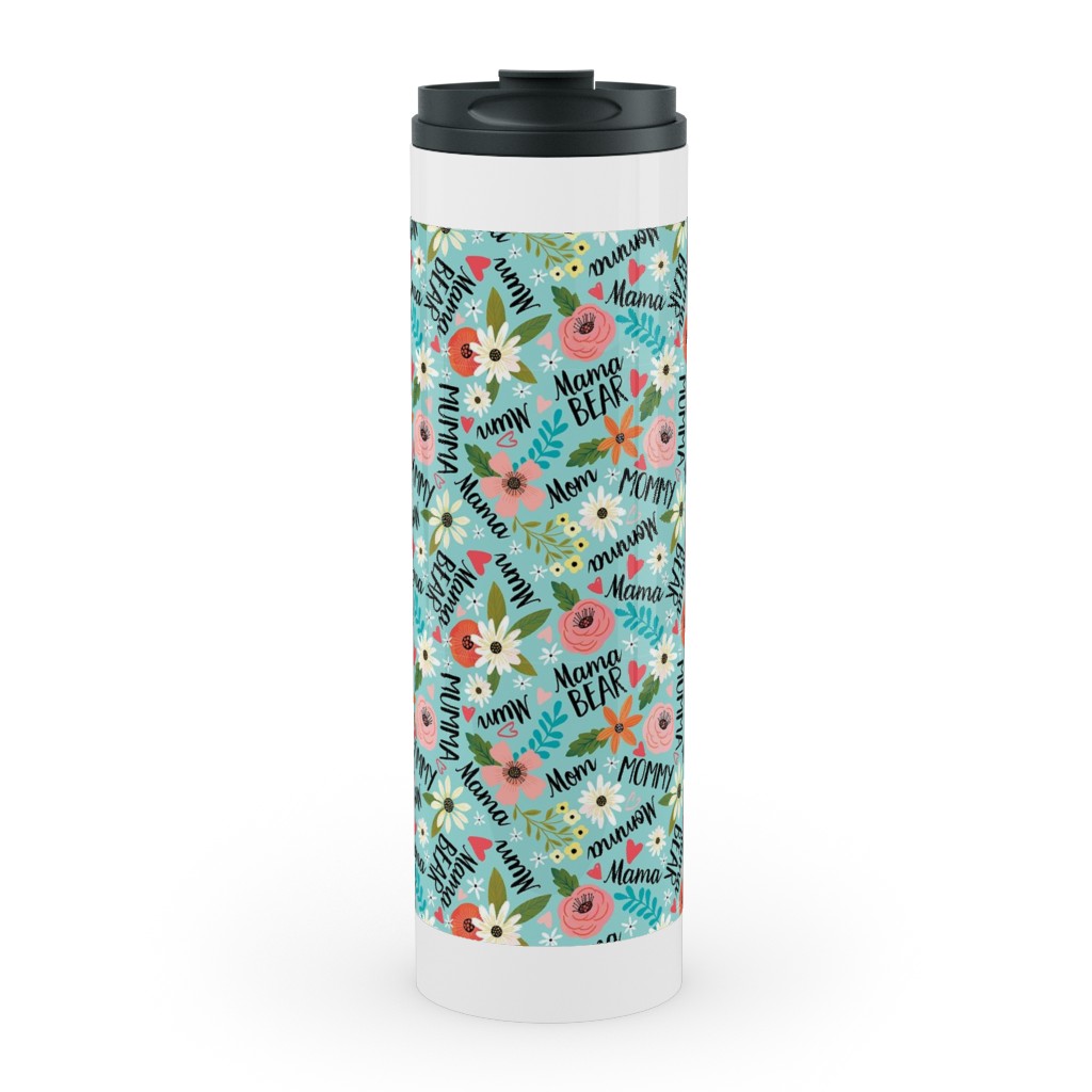 Mom's the Word - Multi on Blue Stainless Mug, White, , 20oz, Blue, True Blue