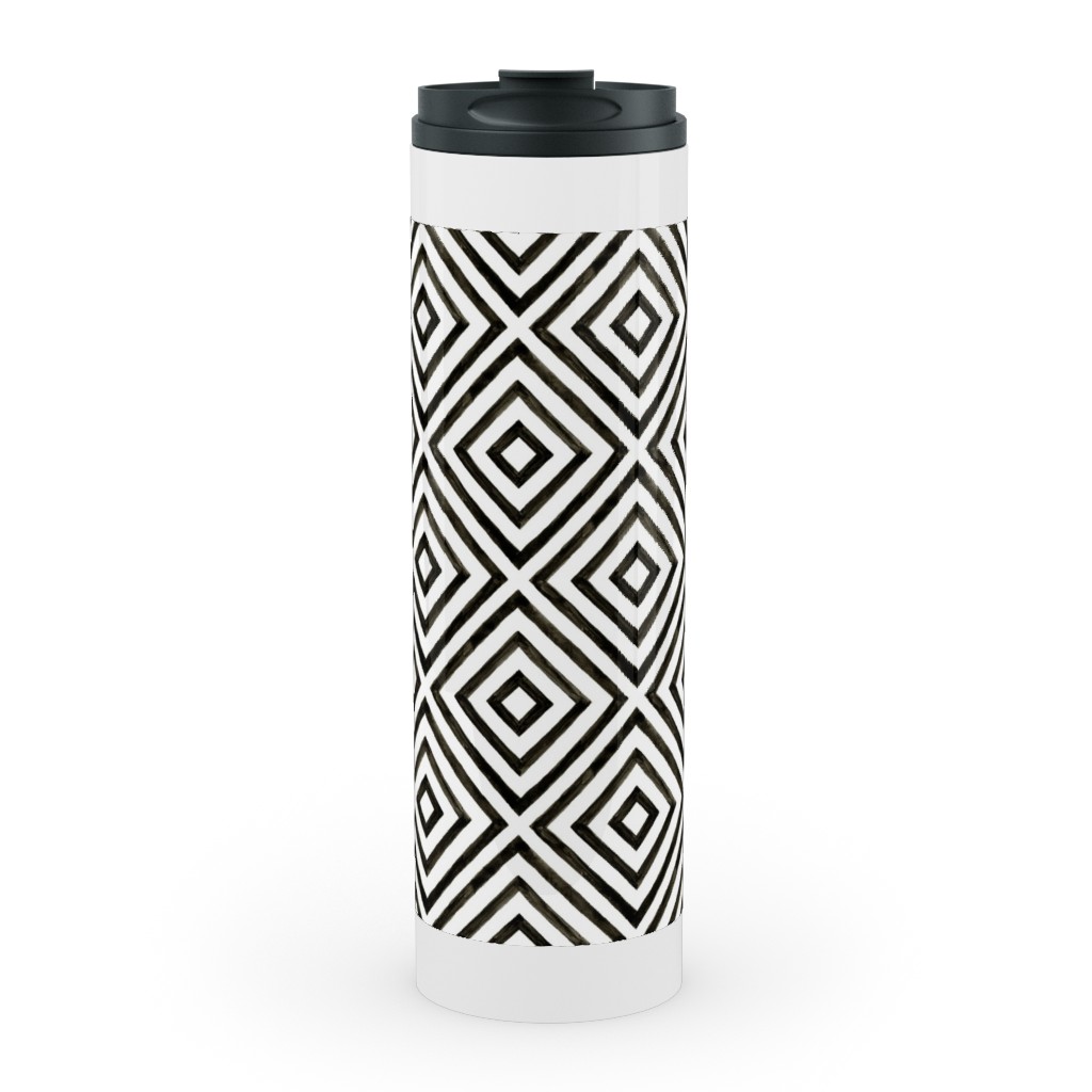 Diamond Pattern - Black and White Stainless Mug, White,  , 20oz, Black