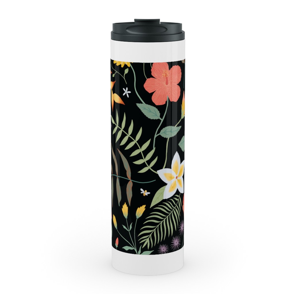 Hawaii Floral - Black Stainless Mug, White,  , 20oz, Multicolor