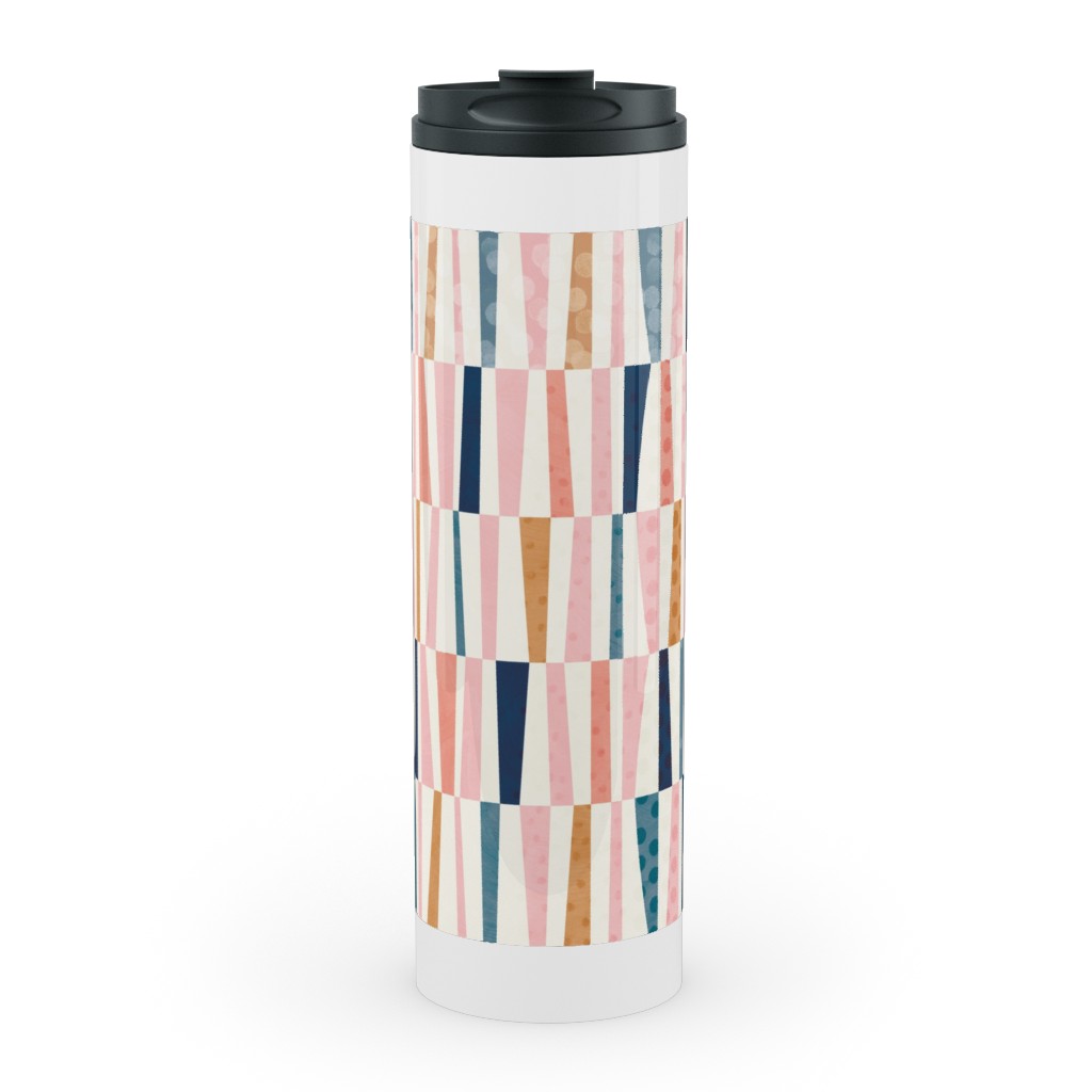 Patchwork Stripes - Multi Stainless Mug, White,  , 20oz, Multicolor
