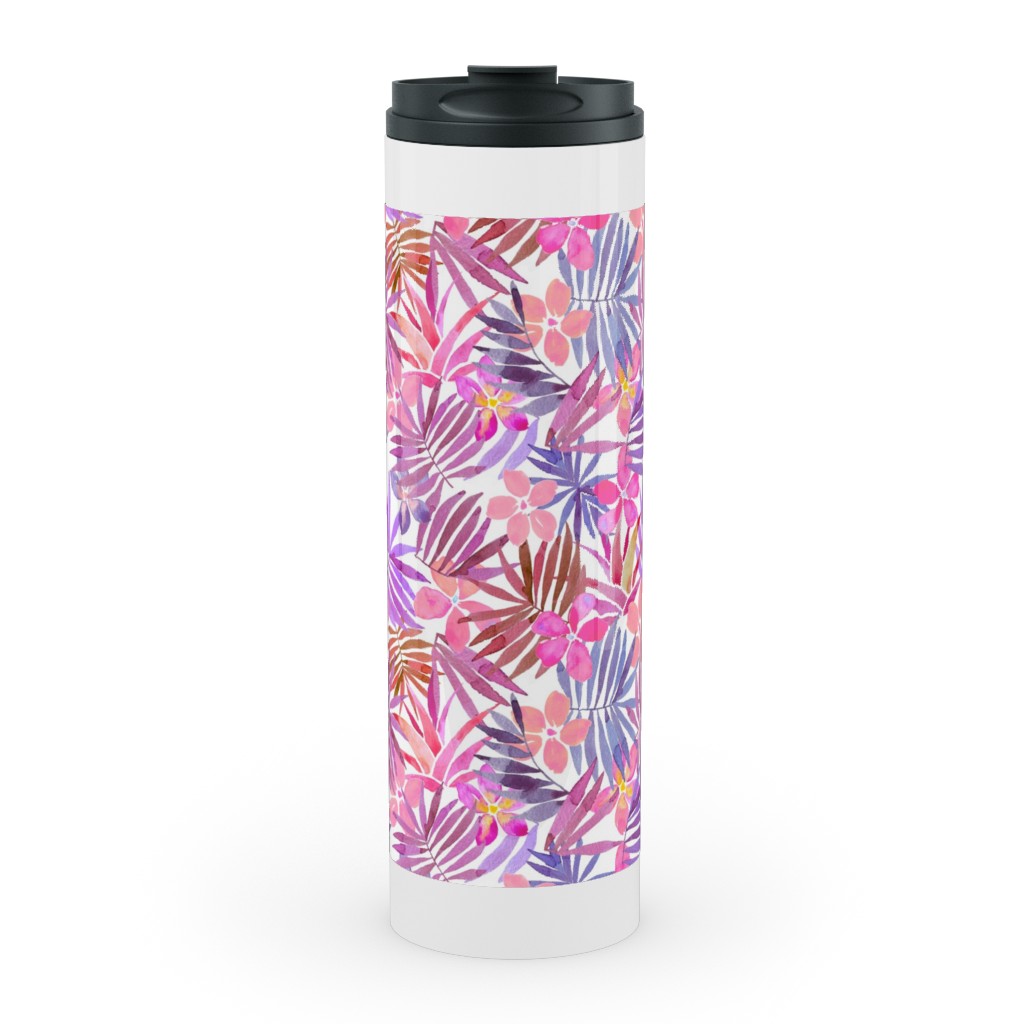 Watercolor Tropical Vibes - Pink Stainless Mug, White, , 20oz, Pink, Bright Pink