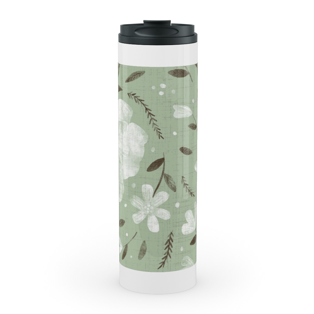 Charlotte Floral - Sage Stainless Mug, White,  , 20oz, Green