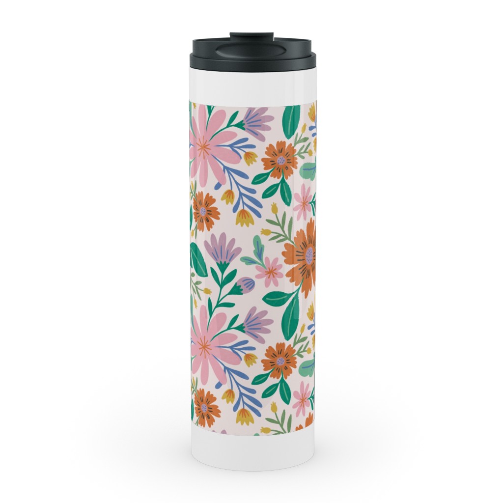 Happy Flowers - Pink Multi Stainless Mug, White,  , 20oz, Pink
