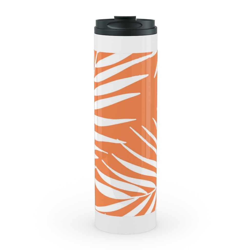 Palm Tree Leaves Stainless Mug, White, , 20oz, Orange, Citrus