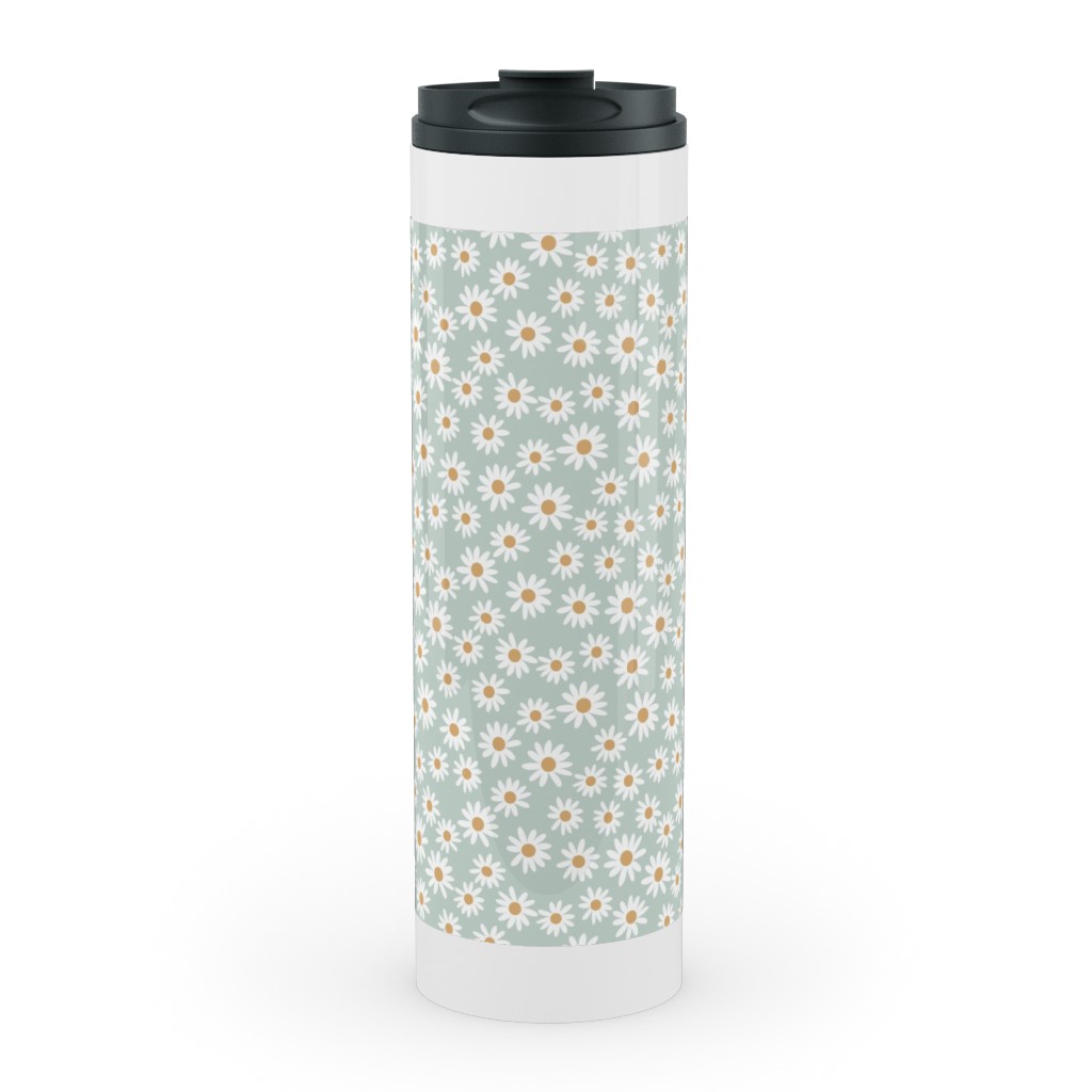 Daisy Print Stainless Mug, White, , 20oz, Blue, Celeste