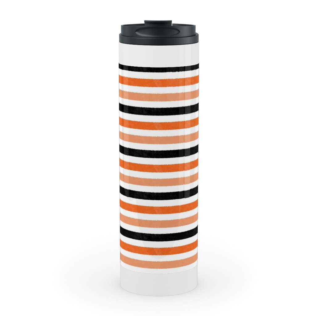 Halloween Stripes - Orange and Black Stainless Mug, White,  , 20oz, Orange