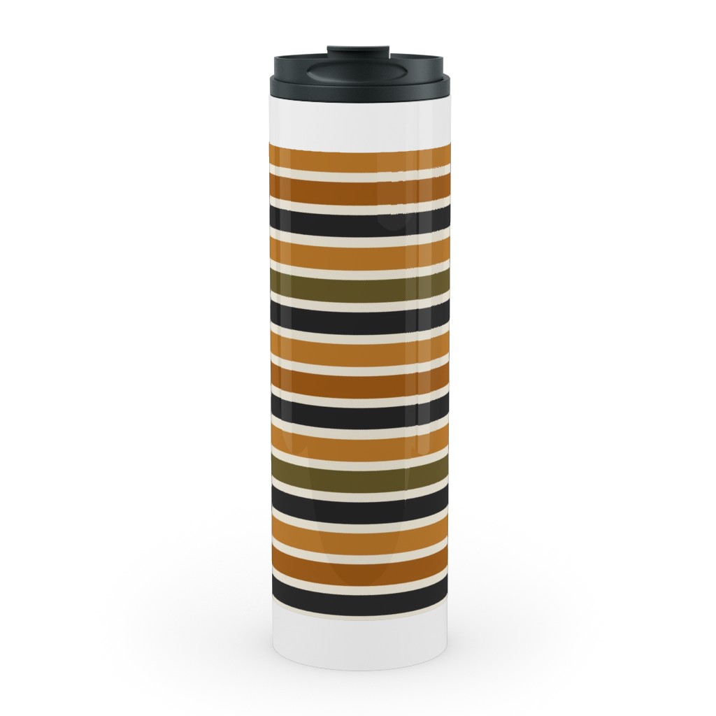 Halloween Stripes With Orange and Olive Green Stainless Mug, White, , 20oz, Orange, Orange