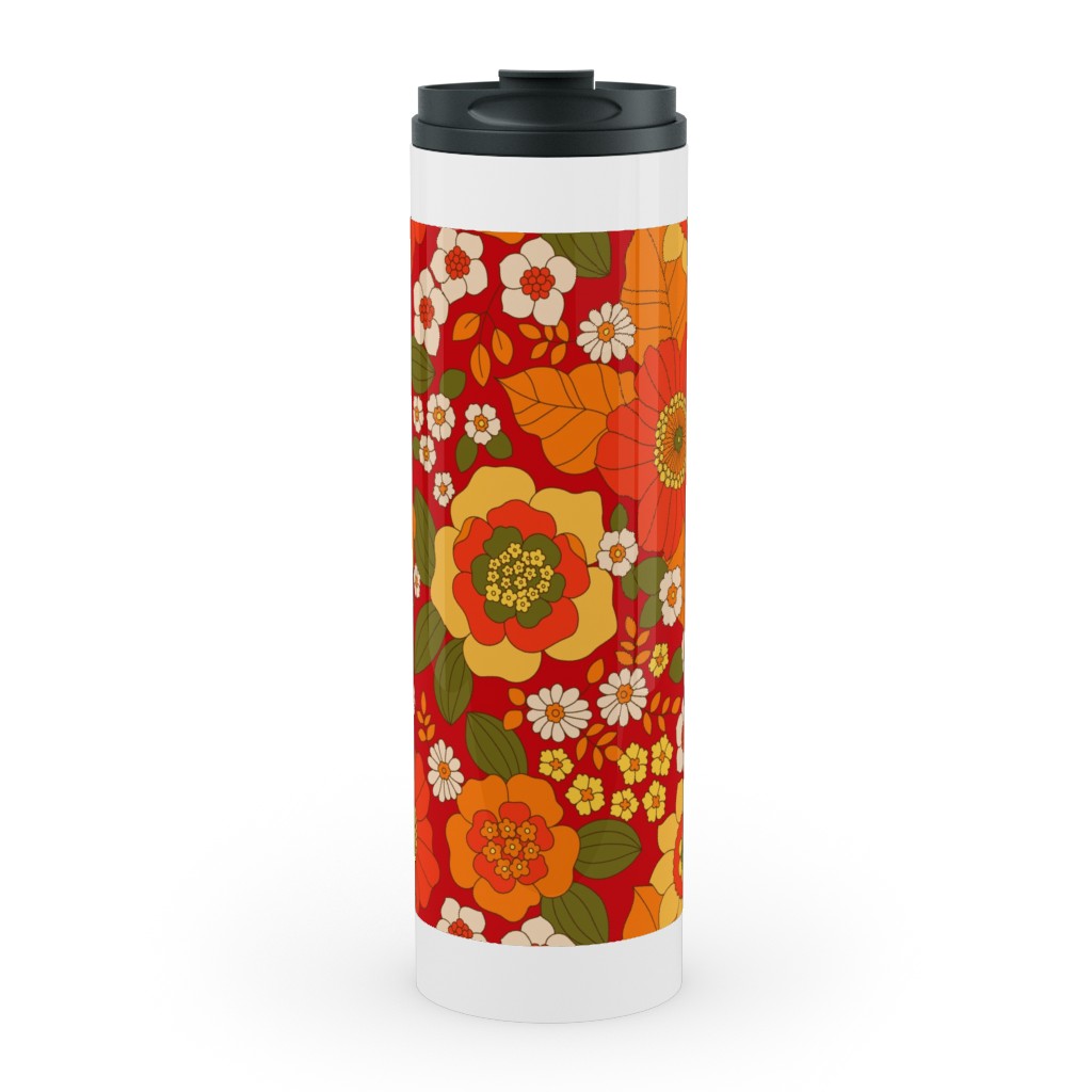 Vintage Flora - Red Stainless Mug, White,  , 20oz, Orange