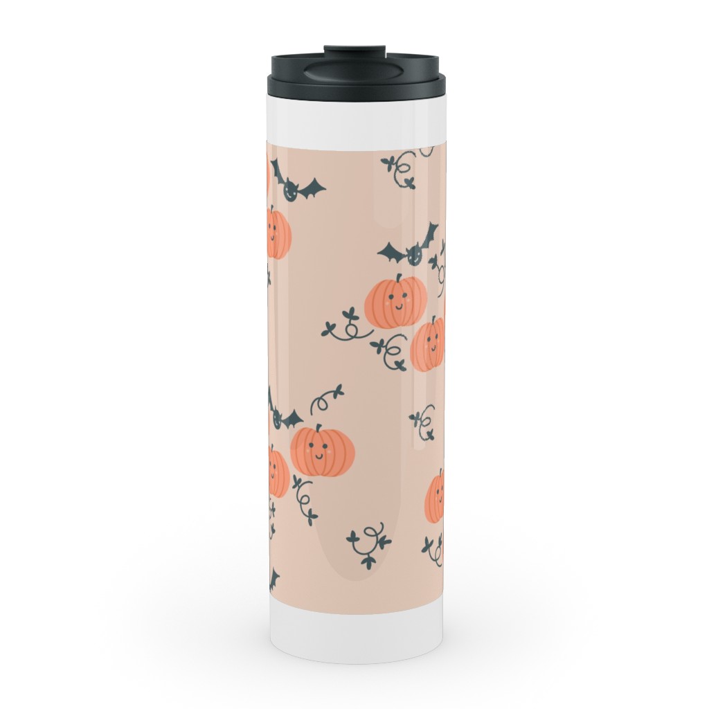 Cute Pumpkins and Bats - Orange and Black Stainless Mug, White,  , 20oz, Orange