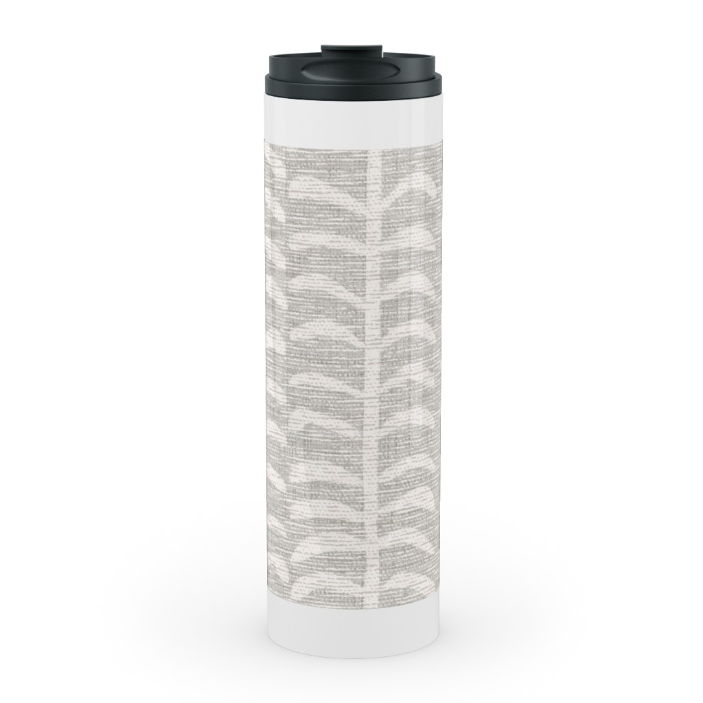 Grasscloth Vine - Neutral Stainless Mug, White, , 20oz, Gray, Gray