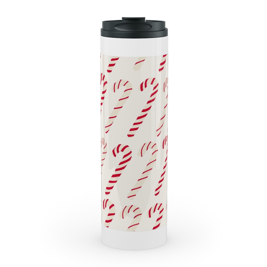 Dancing Candy Canes Stainless Mug, White, , 20oz, Beige, Pearl