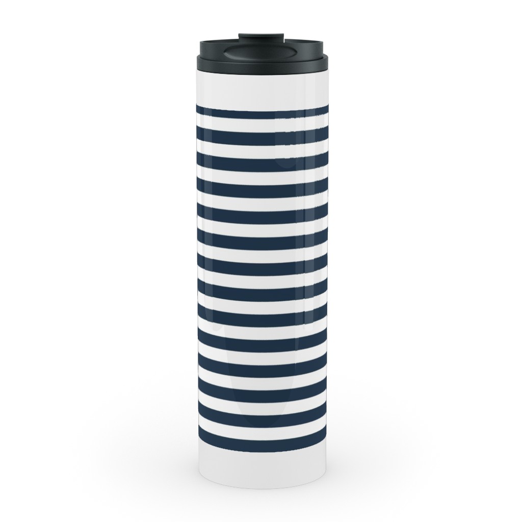 Horizontal Stripe Stainless Mug, White, , 20oz, Blue, Navy