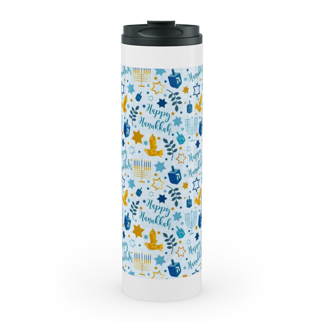 Happy Hanukkah - Blue Stainless Mug, White,  , 20oz, Blue
