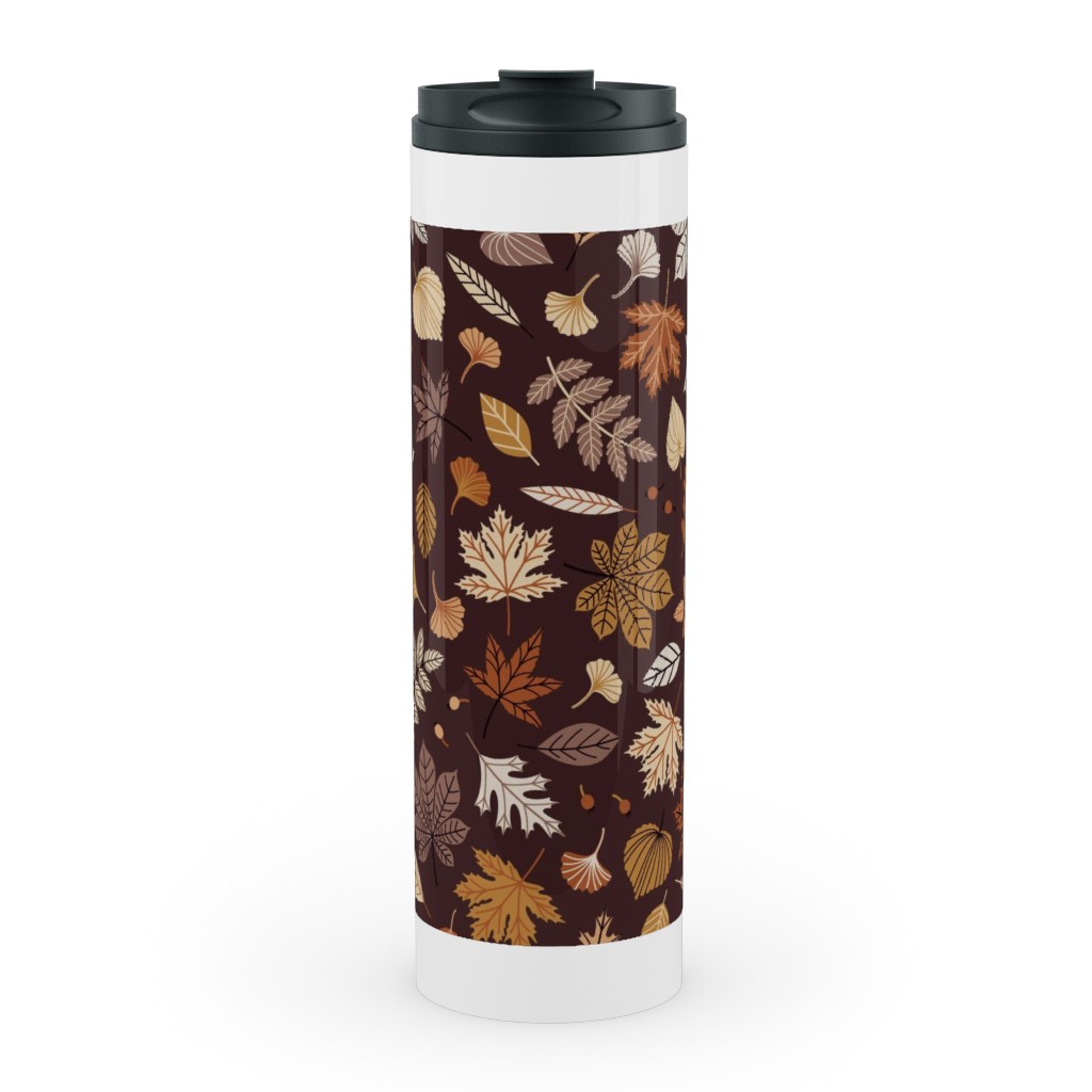 Falling Leaves - Brown Stainless Mug, White, , 20oz, Brown, Brown