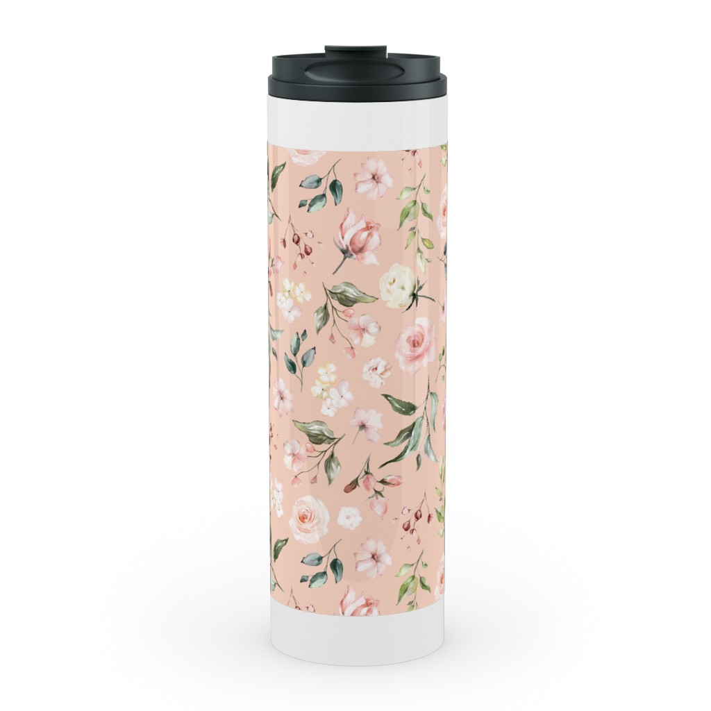 Celestial Rose Floral - Blush Stainless Mug, White, , 20oz, Pink, Bright Pink