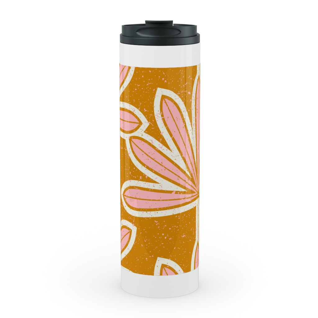 Mid Century Palm Leaf Stainless Mug, White,  , 20oz, Pink