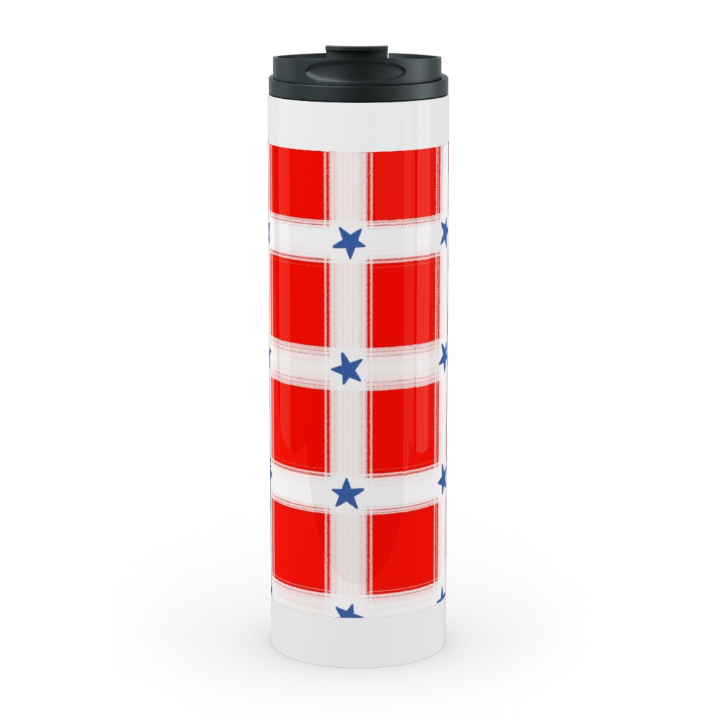 Star Plaid Stainless Mug, White,  , 20oz, Red