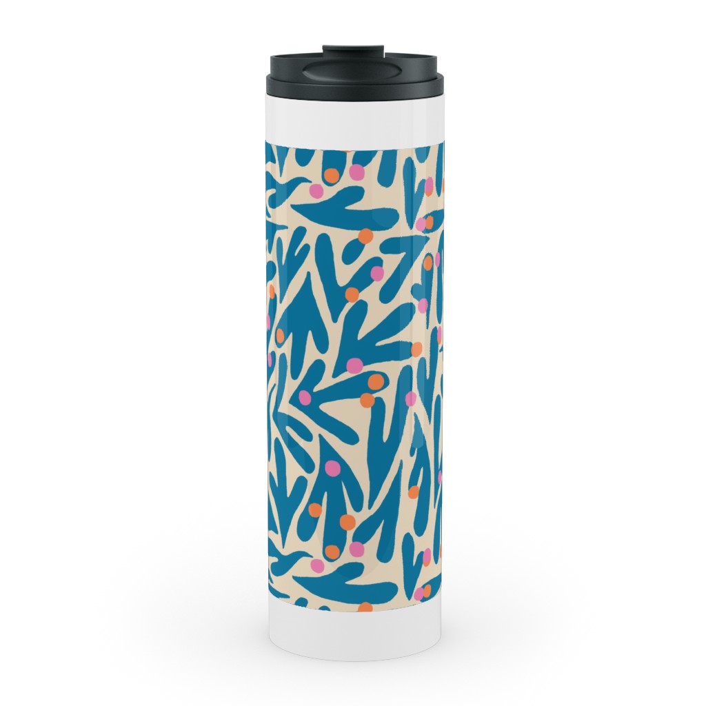 Funky Flora - Blue and White Stainless Mug, White, , 20oz, Blue, True Blue