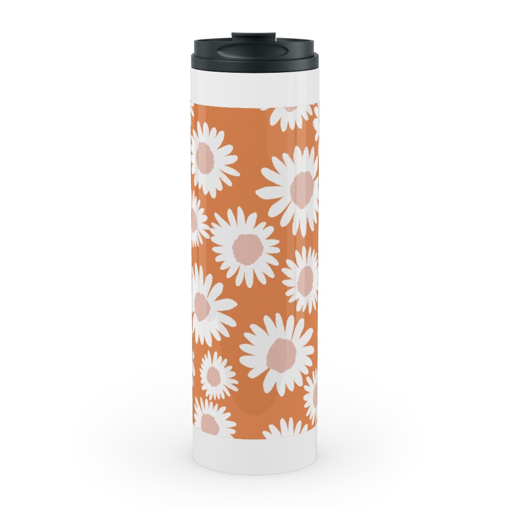 Boho Daisies - Flowers - Muted Orange and Blush Stainless Mug, White, , 20oz, Orange, Orange