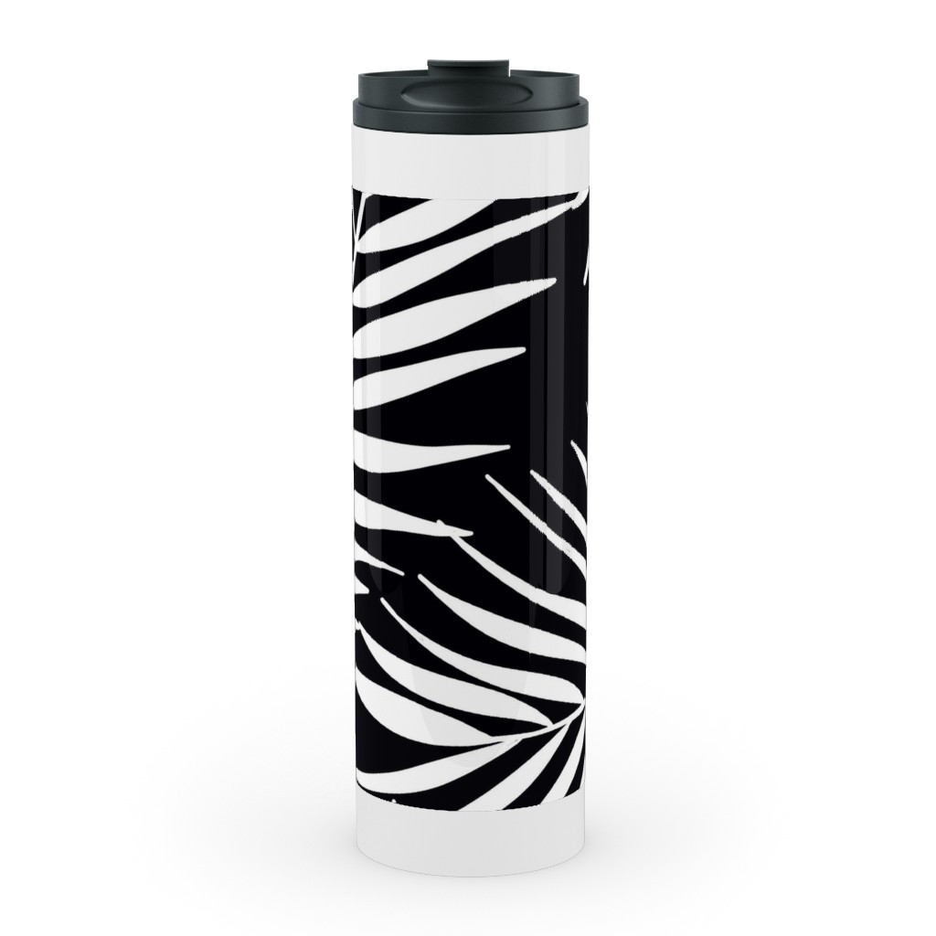 Palm Tree Leaves Stainless Mug, White,  , 20oz, Black