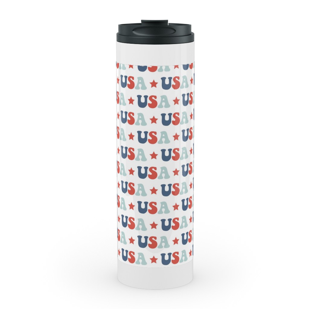 Usa - Groovy Vintage - Red White Blue Stainless Mug, White, , 20oz, Multicolor