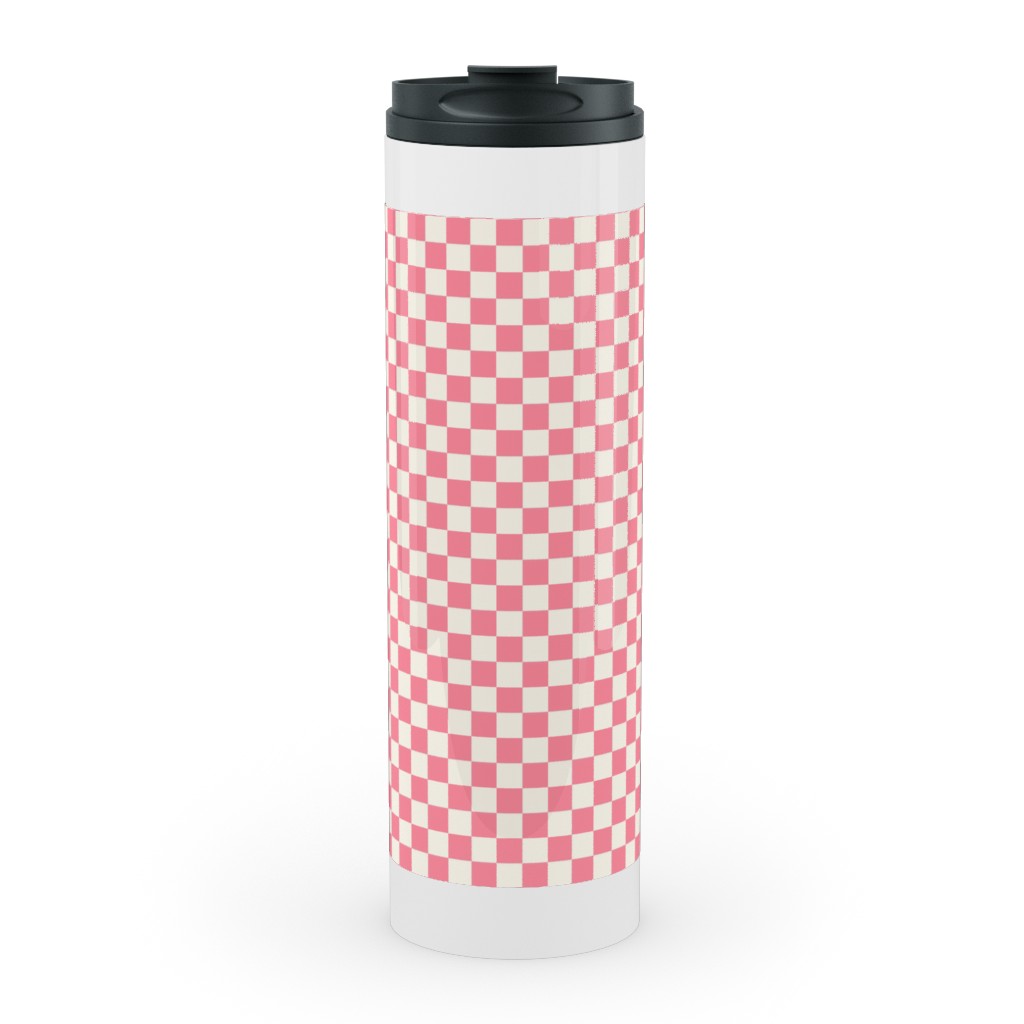 Checkered - Pink Stainless Mug, White,  , 20oz, Pink