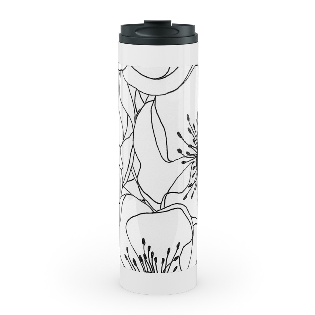 White Anemones - Neutral Stainless Mug, White,  , 20oz, White