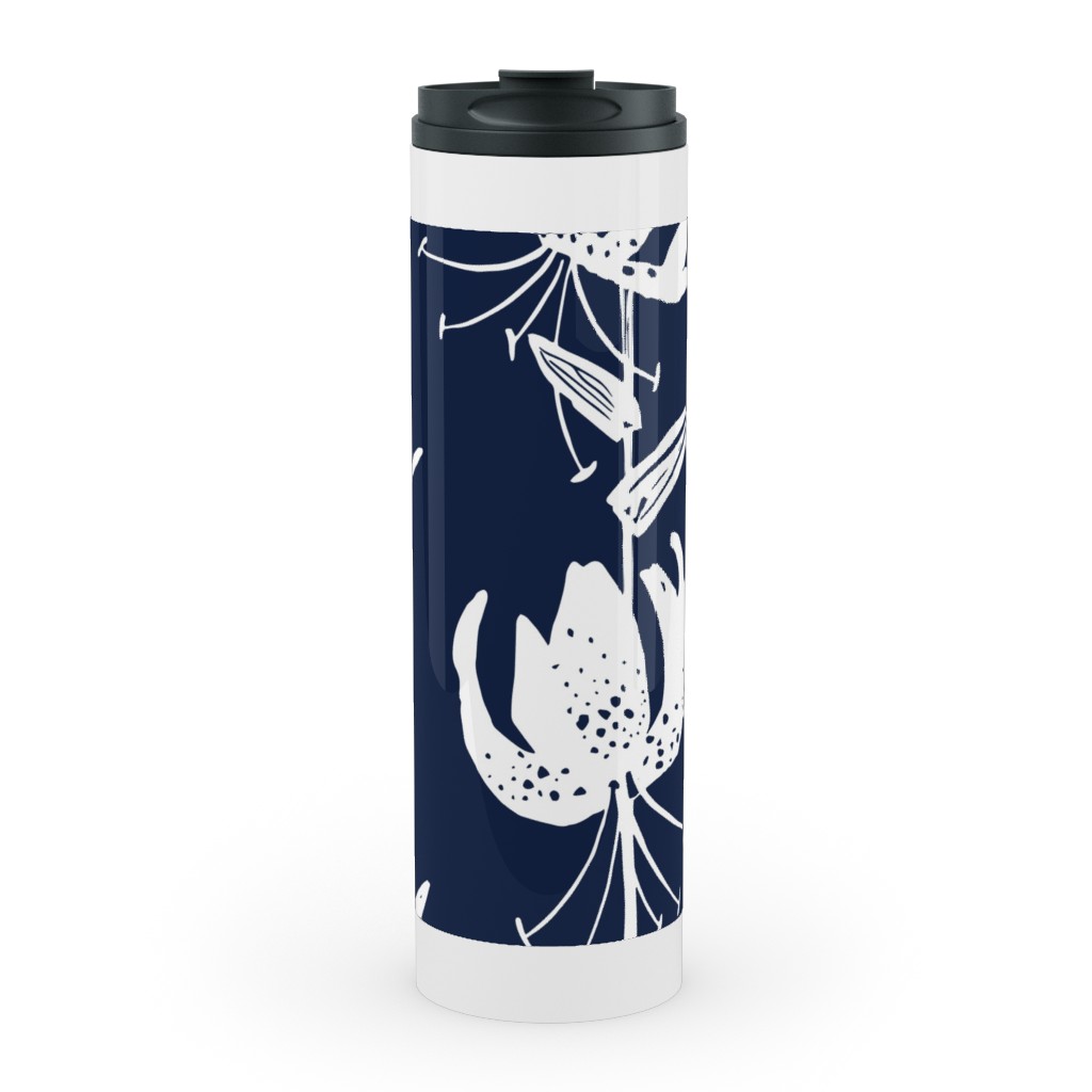 Lily Stripe - Blue Stainless Mug, White,  , 20oz, Blue