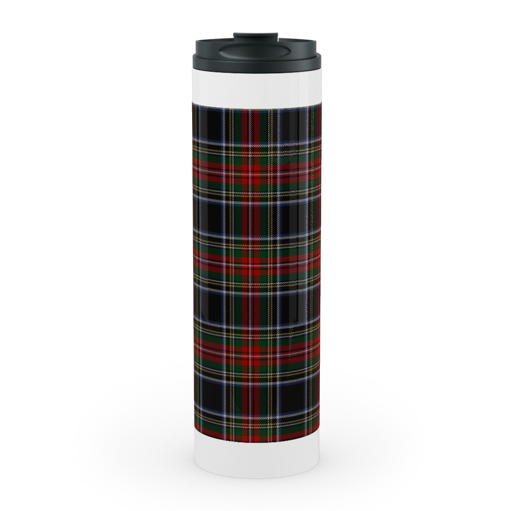 Black Stewart Tartan - Red Stainless Mug, White, , 20oz, Black, Black