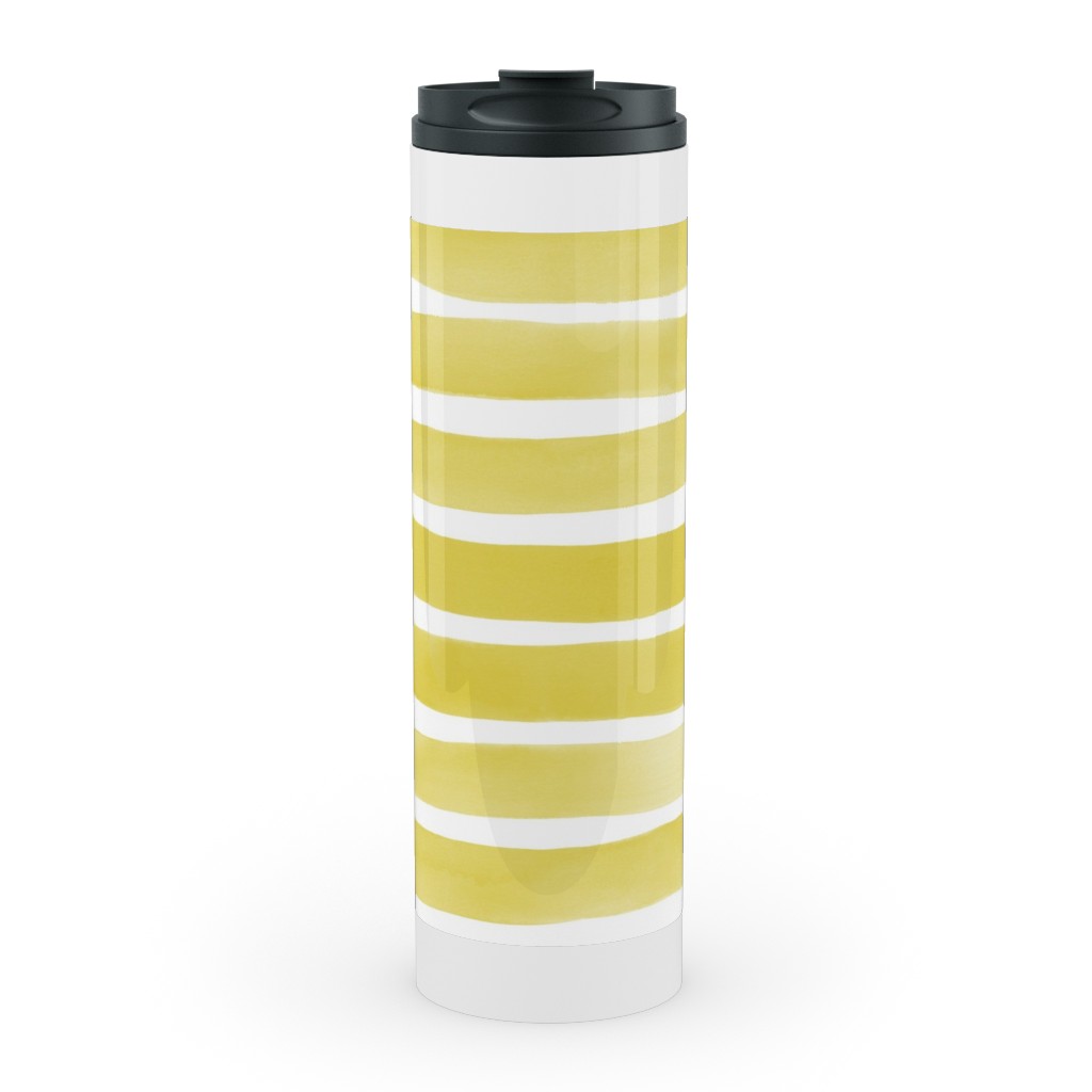 Imperfect Watercolor Stripes Stainless Mug, White,  , 20oz, Yellow