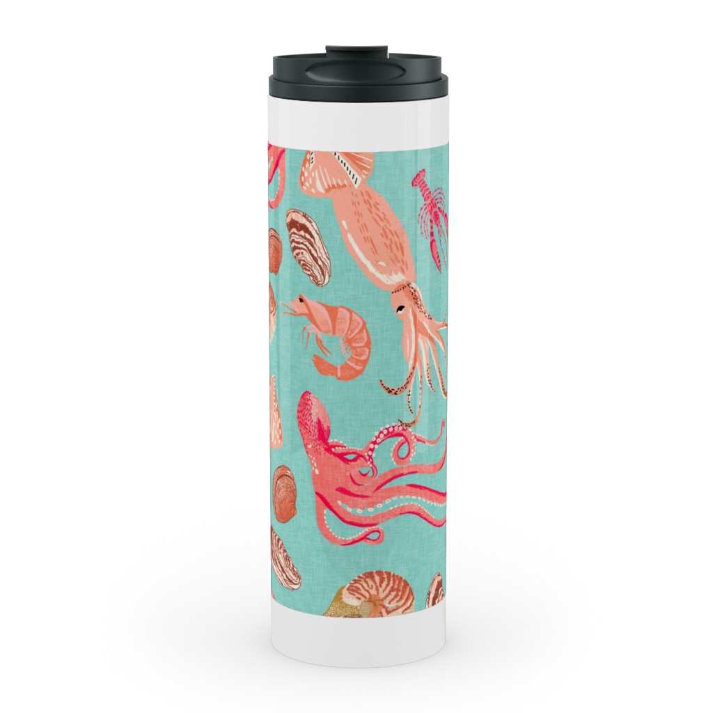 Ocean Creatures - Red on Green Stainless Mug, White, , 20oz, Red, Red