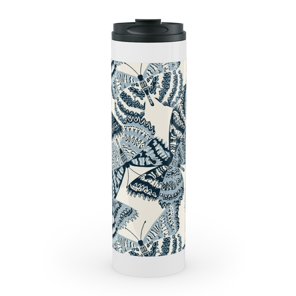 Butterfly - Hand Drawn - Blue Stainless Mug, White, , 20oz, Blue, True Blue
