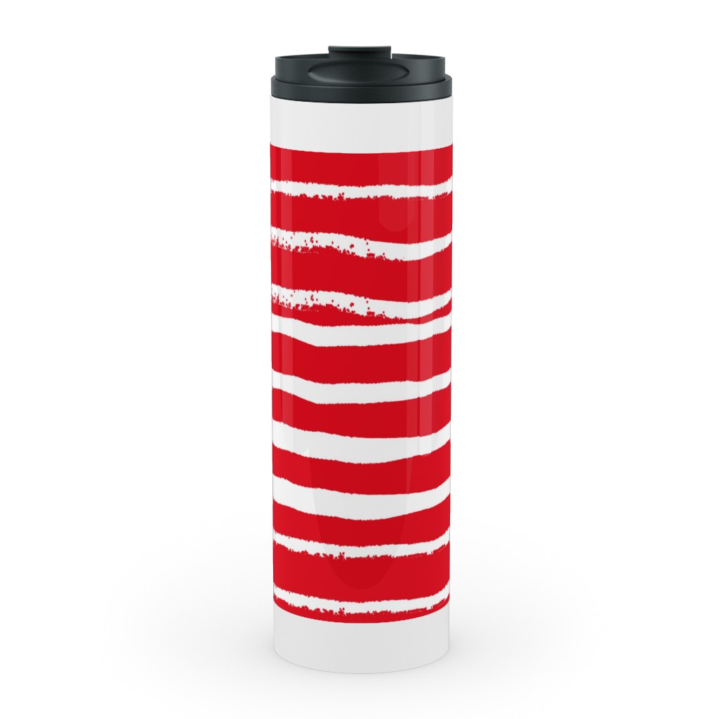Painted Stripes - Red Stainless Mug, White, , 20oz, Red, Red