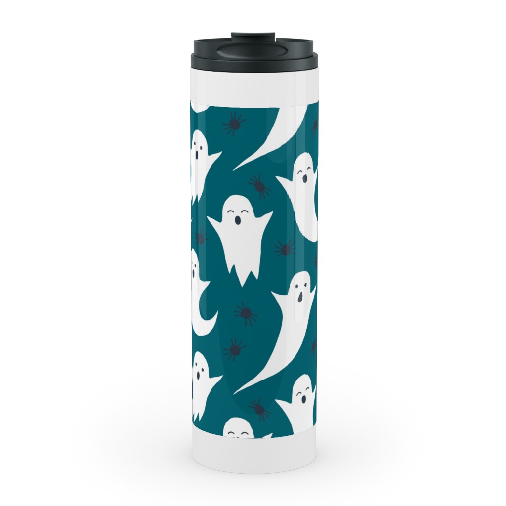 Halloween Ghosts - Dark Teal Stainless Mug, White, , 20oz, Green, Classic Green