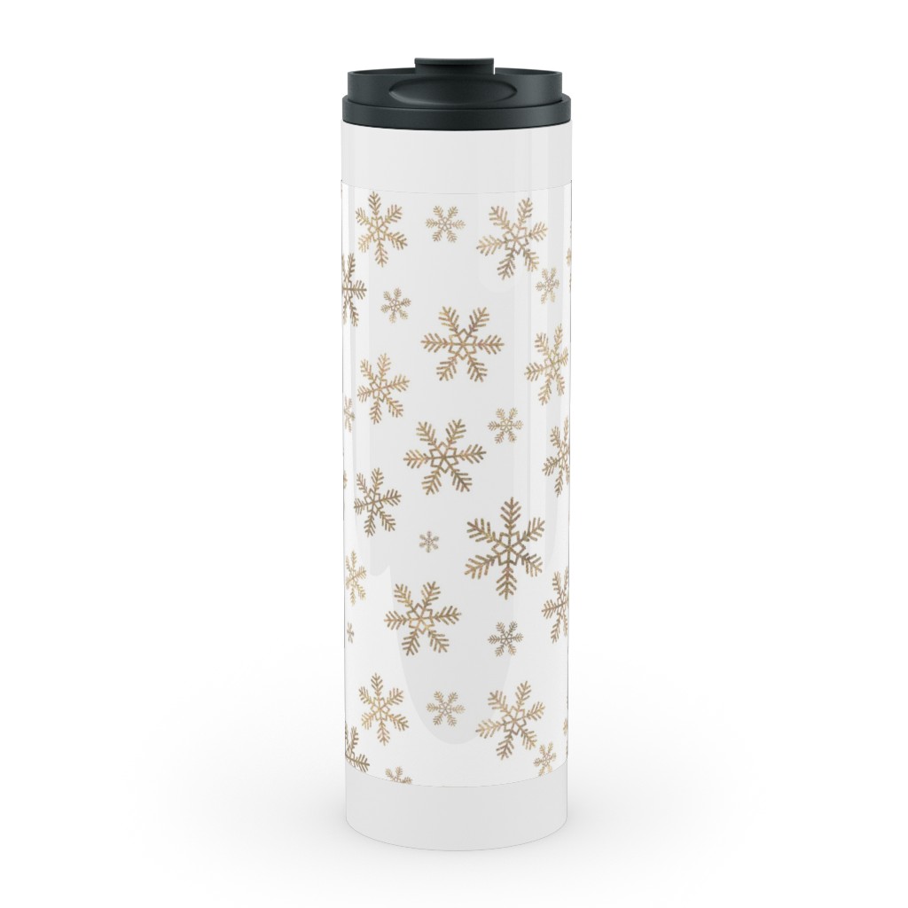 Holiday Snowflakes - Gold Stainless Mug, White,  , 20oz, Yellow