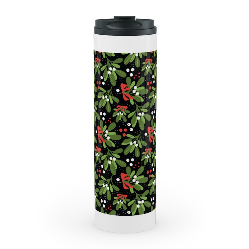 Mistletoe Night on Black Stainless Mug, White, , 20oz, Multicolor