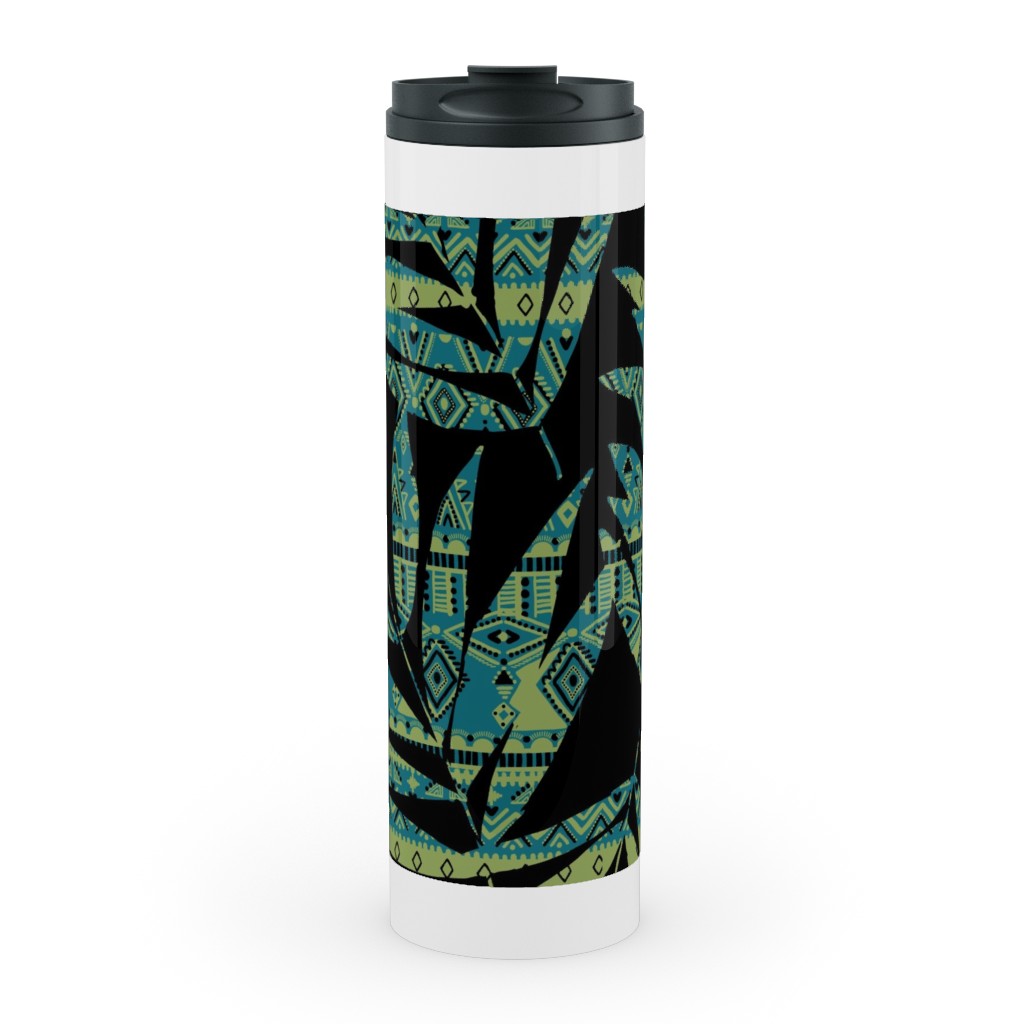 Patterned Palm - Dark Stainless Mug, White, , 20oz, Black, Black