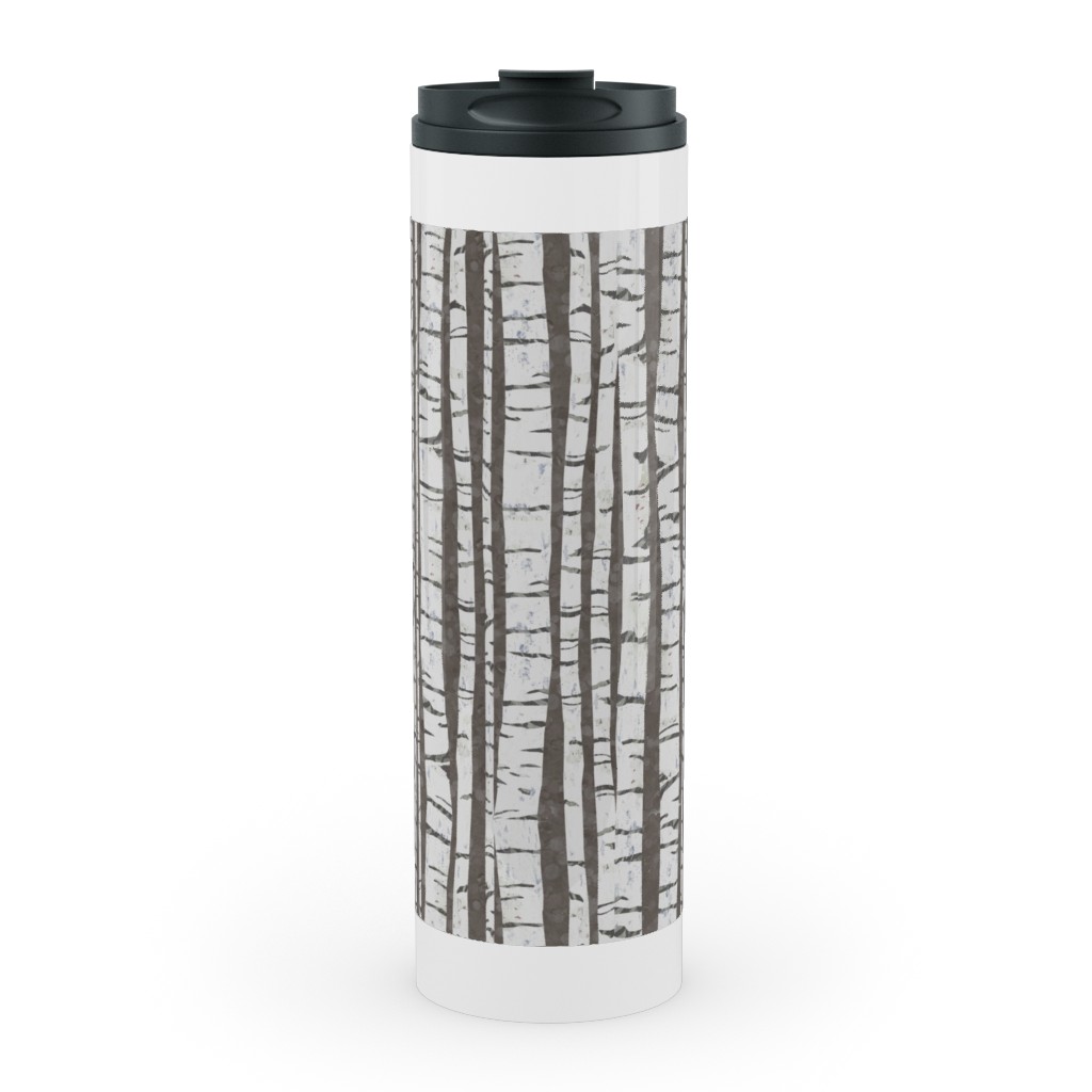 Birch Trees - White on Brown Stainless Mug, White, , 20oz, Gray, Gray
