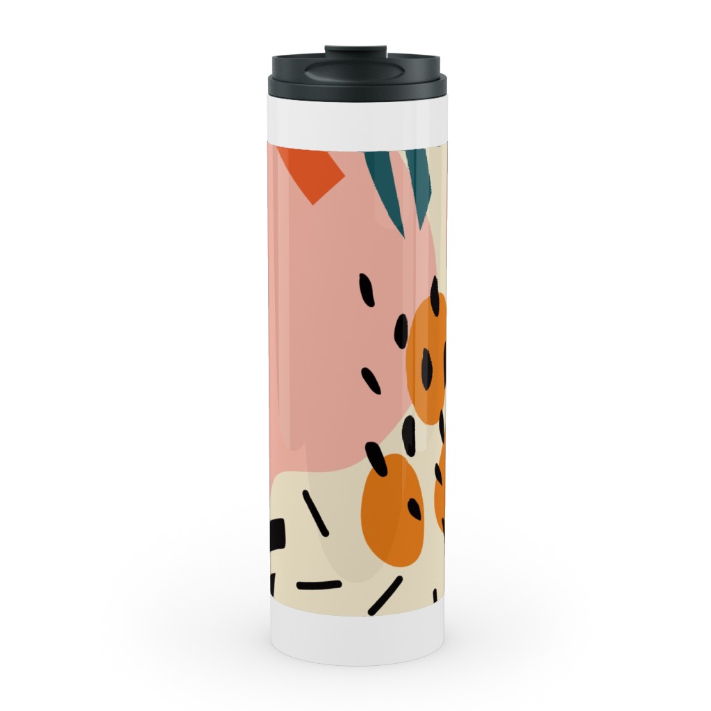 Abstract Flora - Pink and Blue Stainless Mug, White, , 20oz, Multicolor