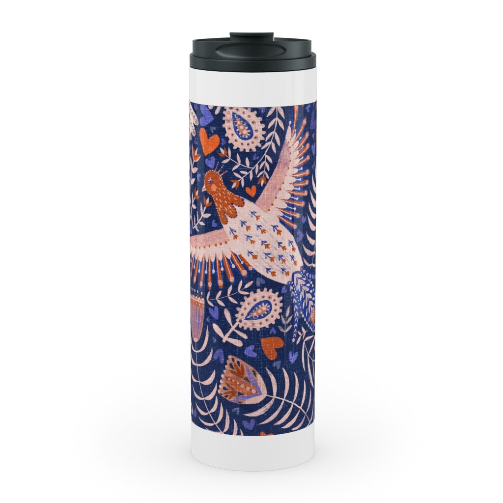 Swedish Folk Art Birds - Blue Stainless Mug, White, , 20oz, Blue, True Blue