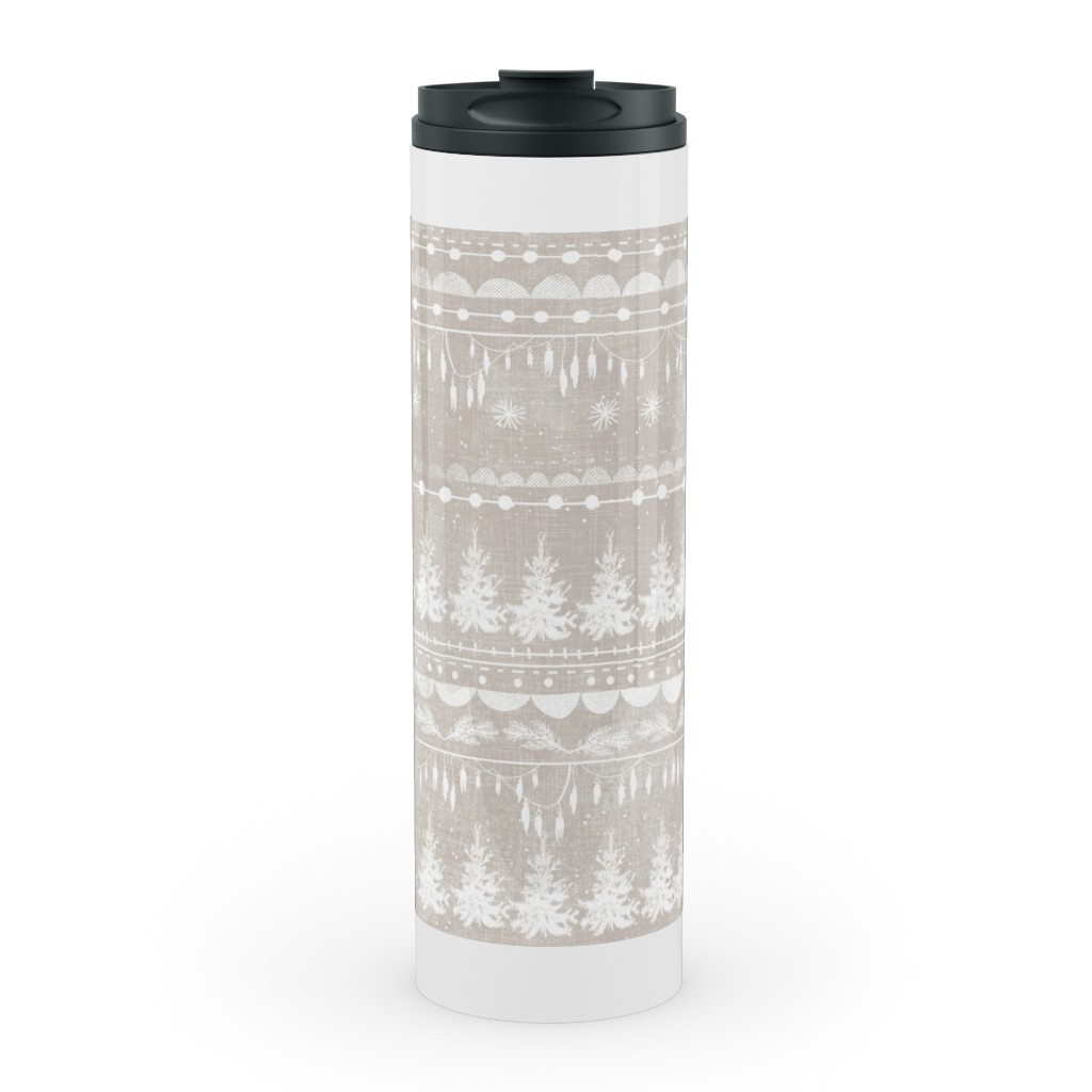 Vintage Christmas Stripe Stainless Mug, White, , 20oz, Gray, Pebble